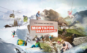 Montage mit Sommer- und Winteraktivitäten und einer Montafon Brandnertal Karte in der Mitte